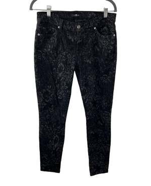 7 For All Mankind 7FAM Skinny Jacquard Jeans Black/Gray Low Rise Floral Print 29